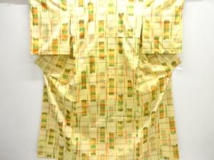 格子に刷毛目模様織り出し手織り紬着物